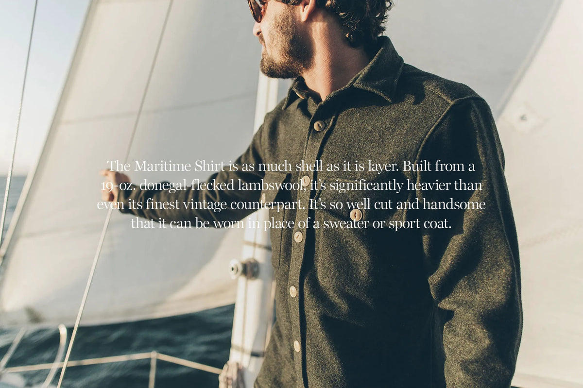 The Maritime Shirt Jacket in Moss Donegal Wool