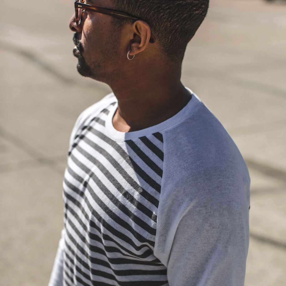 The Triblend Long Sleeve in Charcoal Stripe