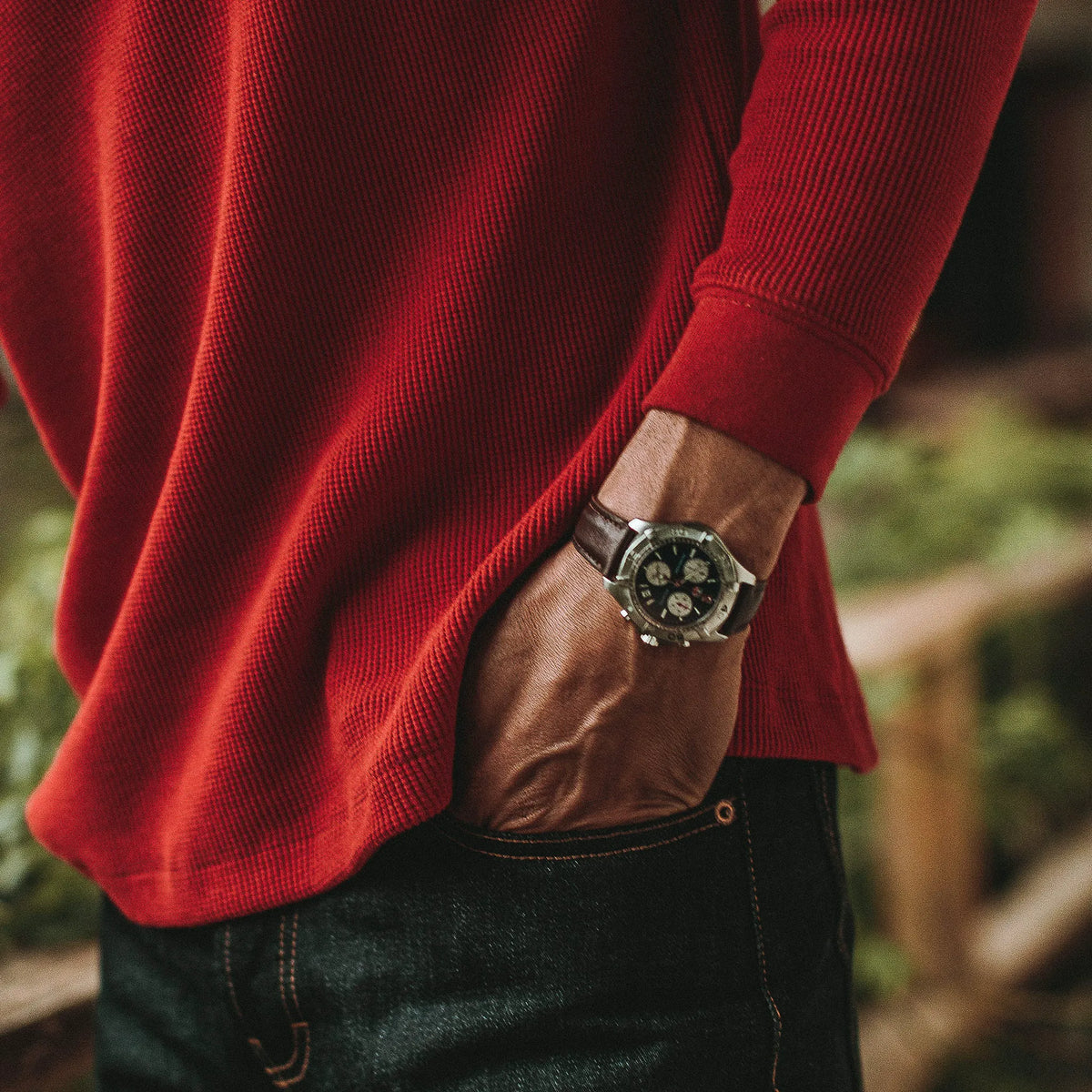The Heavy Bag Waffle Henley in Cardinal