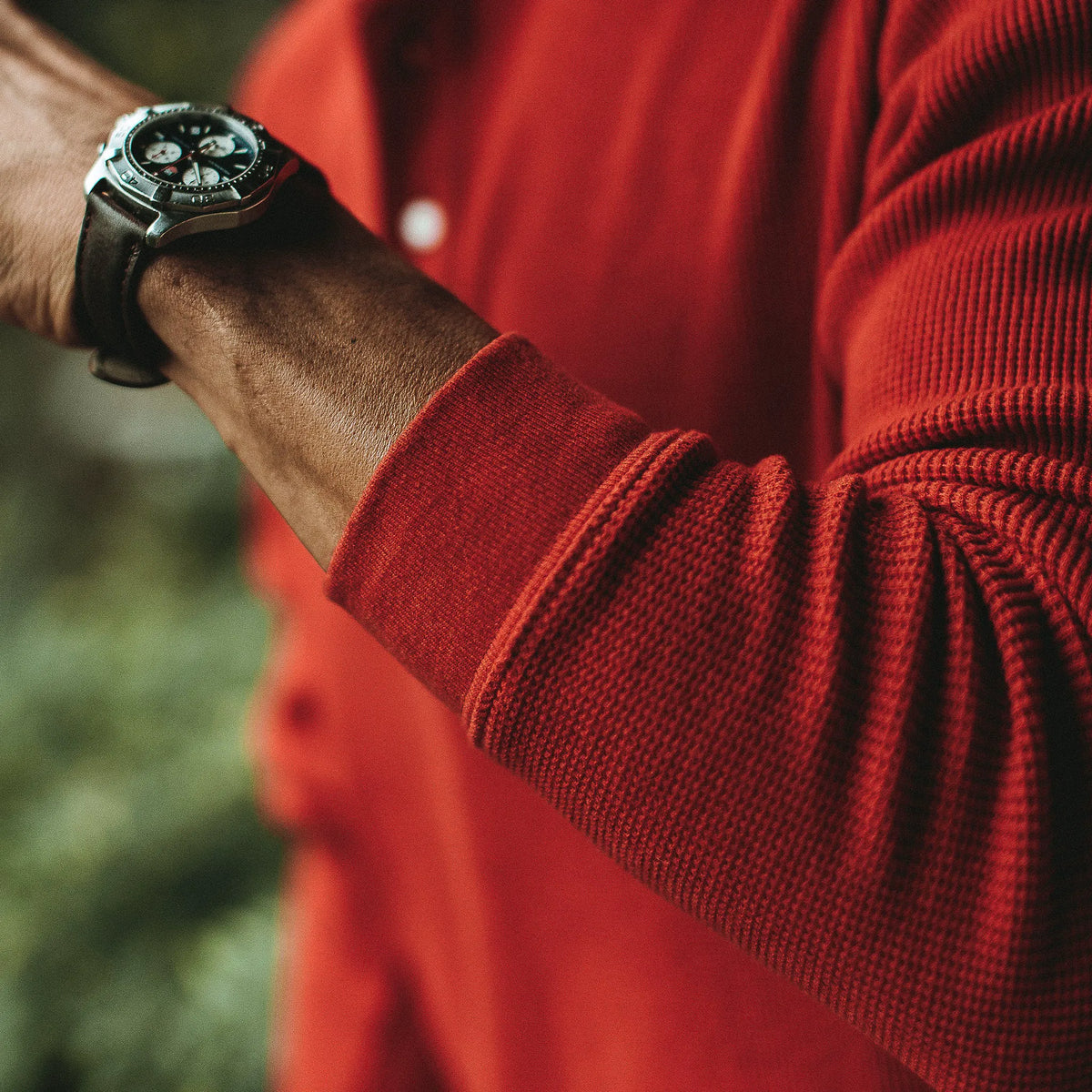 The Heavy Bag Waffle Henley in Cardinal