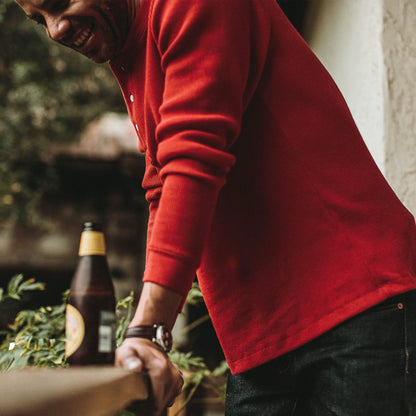 The Heavy Bag Waffle Henley in Cardinal