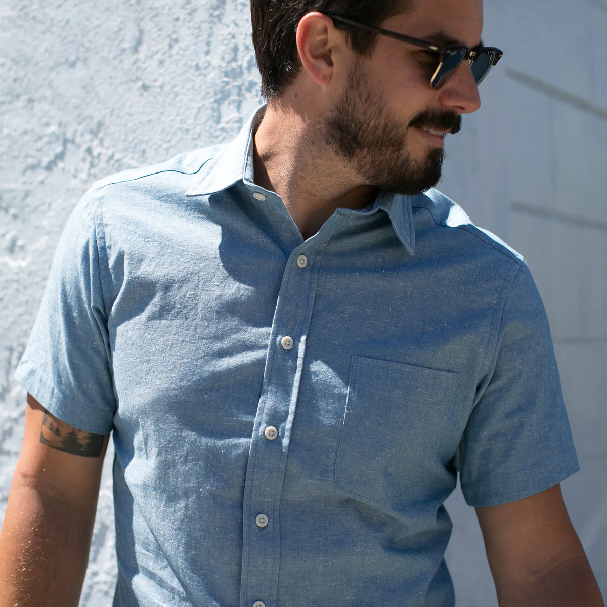 The Short Sleeve California in Slub Chambray