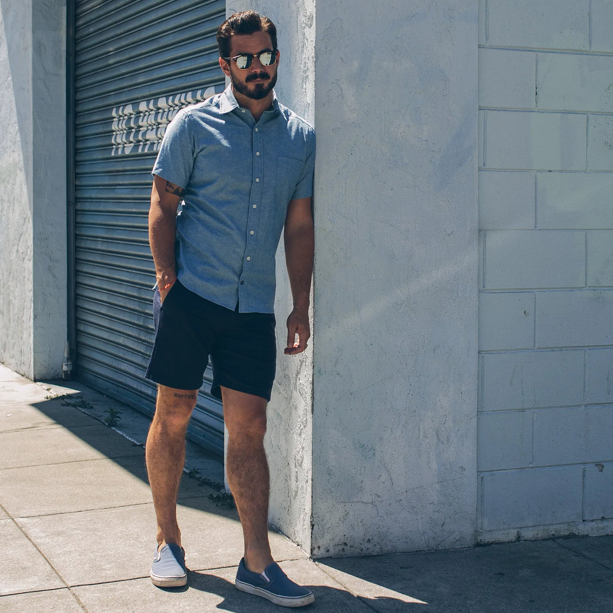The Short Sleeve California in Slub Chambray