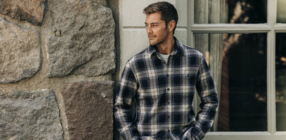 The Utility Shirt in Navy Jaspe Herringbone Plaid