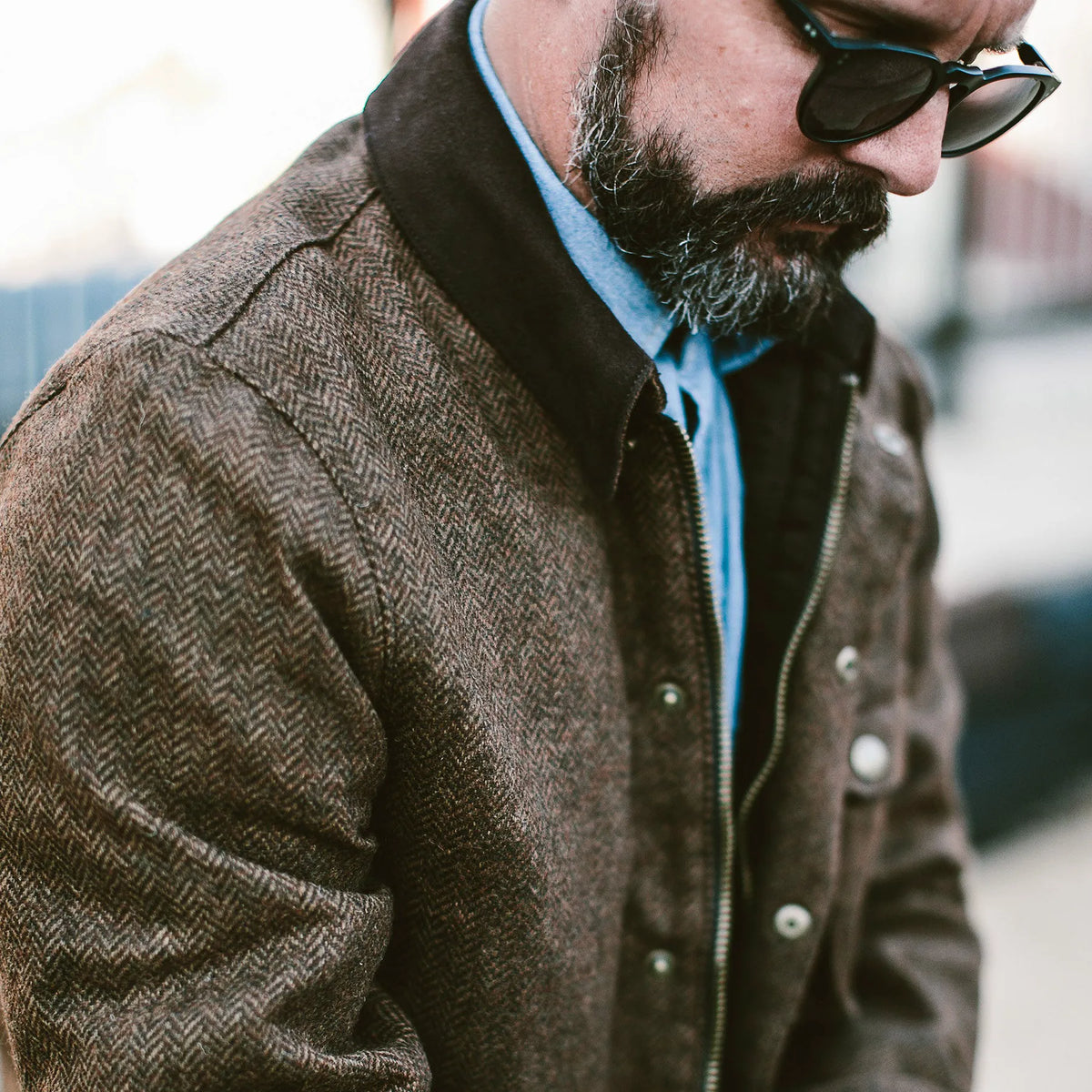 The Rover Jacket in Oak Herringbone Waxed Wool