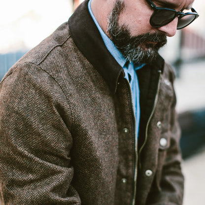 The Rover Jacket in Oak Herringbone Waxed Wool