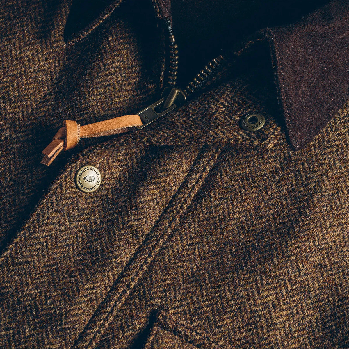 The Rover Jacket in Oak Herringbone Waxed Wool