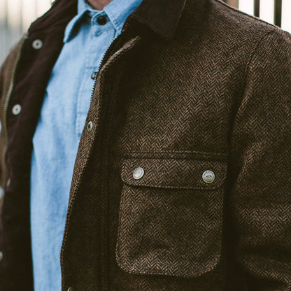 The Rover Jacket in Oak Herringbone Waxed Wool
