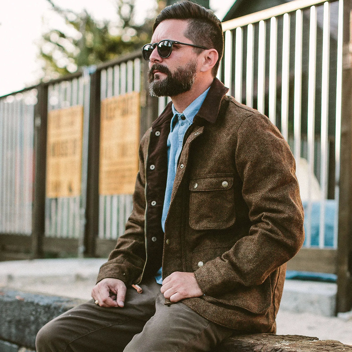 The Rover Jacket in Oak Herringbone Waxed Wool