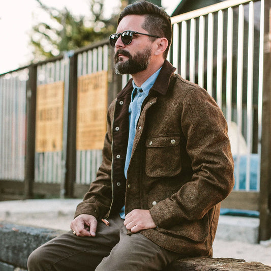 The Rover Jacket in Oak Herringbone Waxed Wool