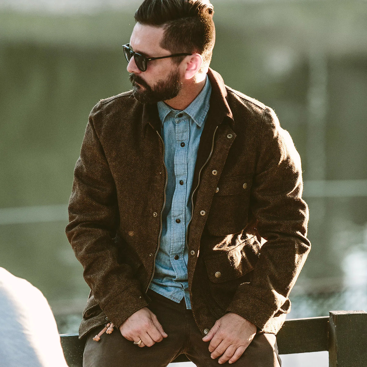 The Rover Jacket in Oak Herringbone Waxed Wool