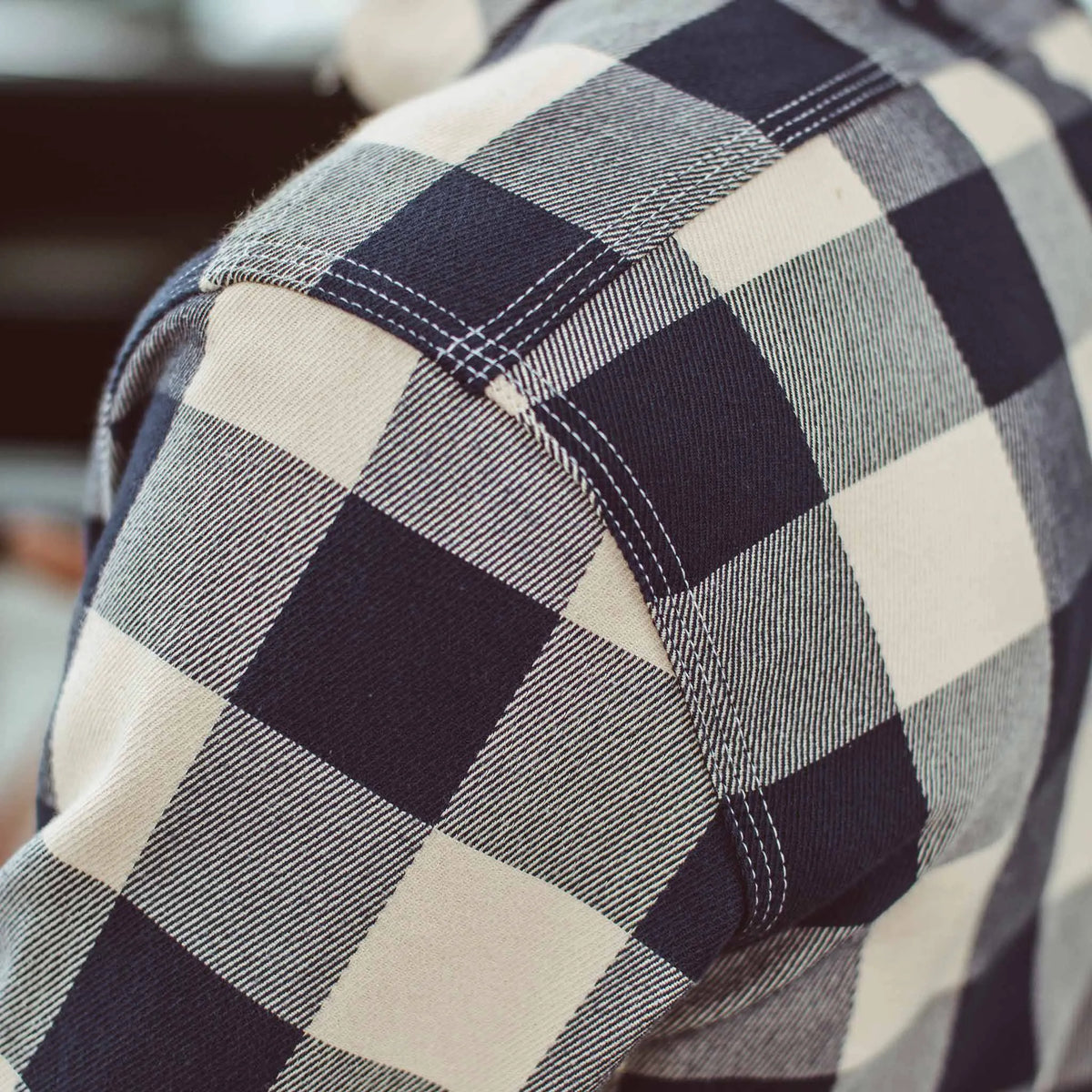The Moto Utility Shirt in Natural & Navy Buffalo Plaid