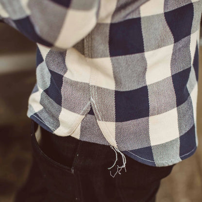 The Moto Utility Shirt in Natural & Navy Buffalo Plaid