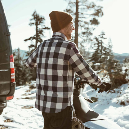 The Moto Utility Shirt in Natural & Navy Buffalo Plaid