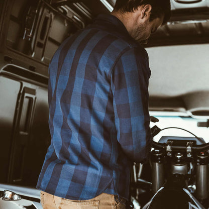 The Moto Utility Shirt in Royal & Navy Buffalo Plaid