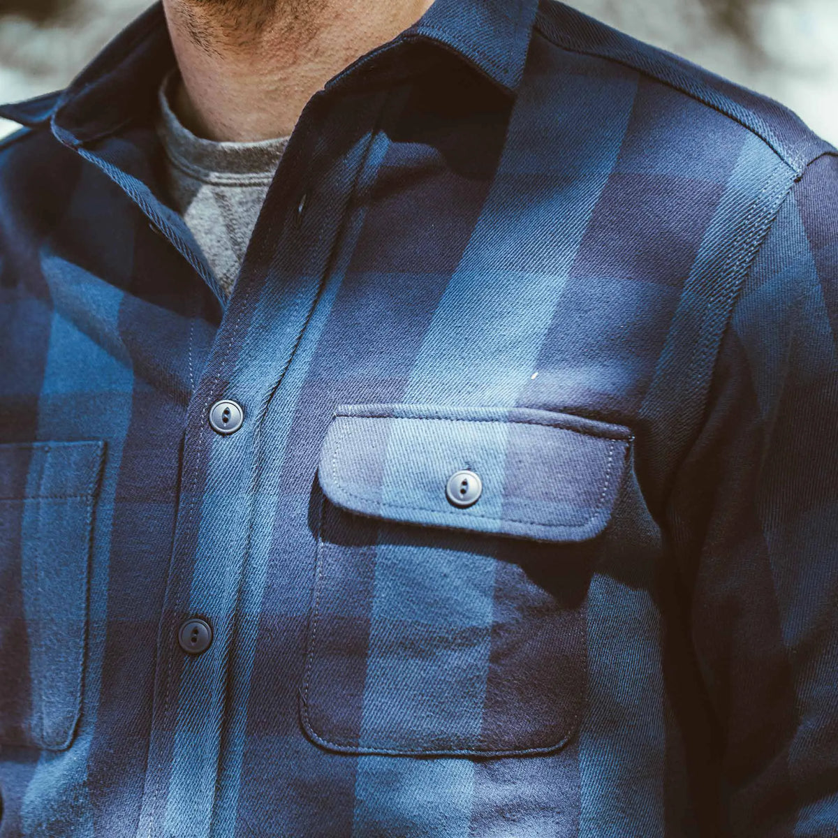 The Moto Utility Shirt in Royal & Navy Buffalo Plaid