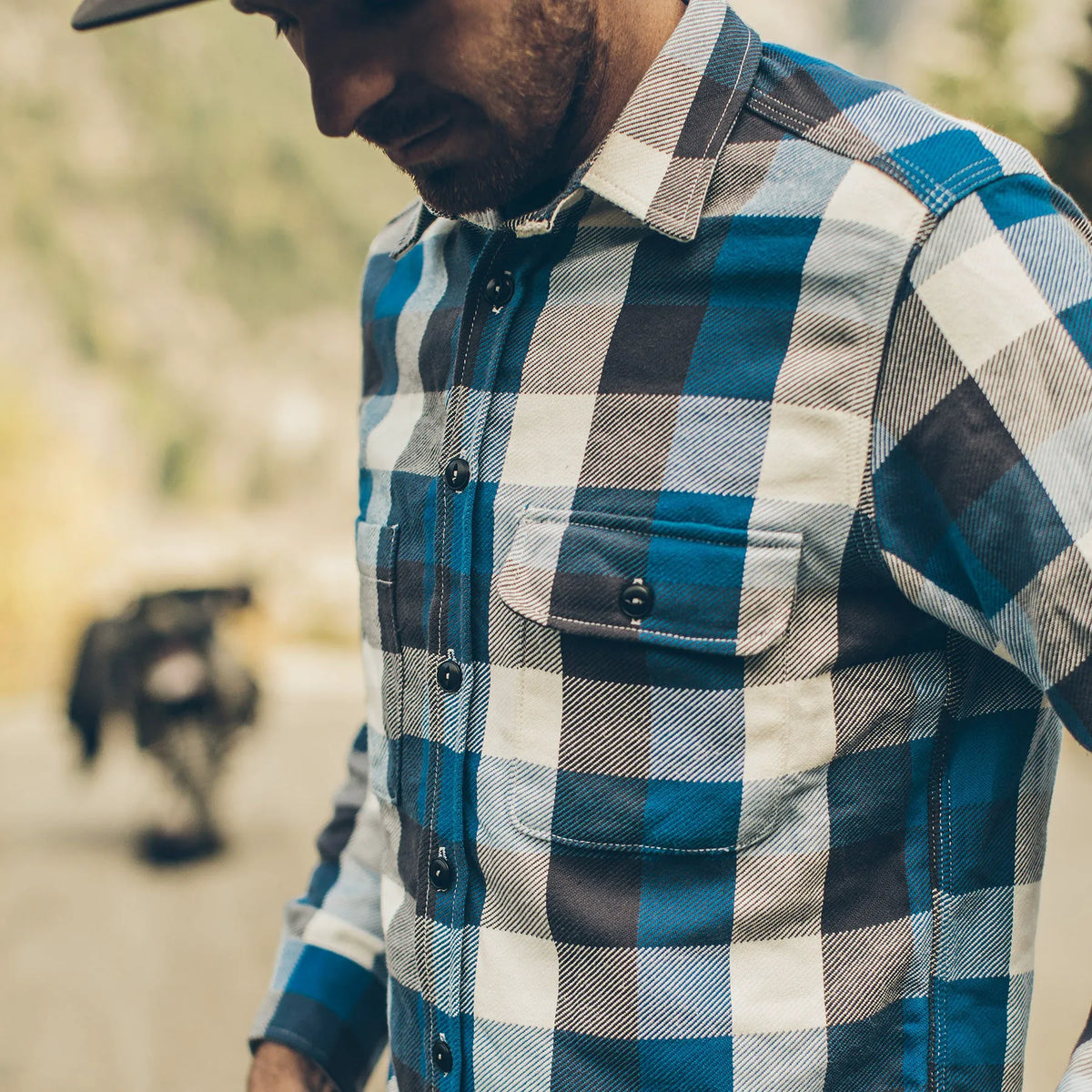 The Moto Utility Shirt in Blue Buffalo Plaid