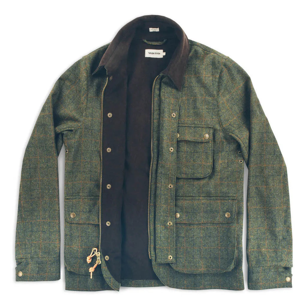The Rover Jacket in Olive Plaid Waxed Wool