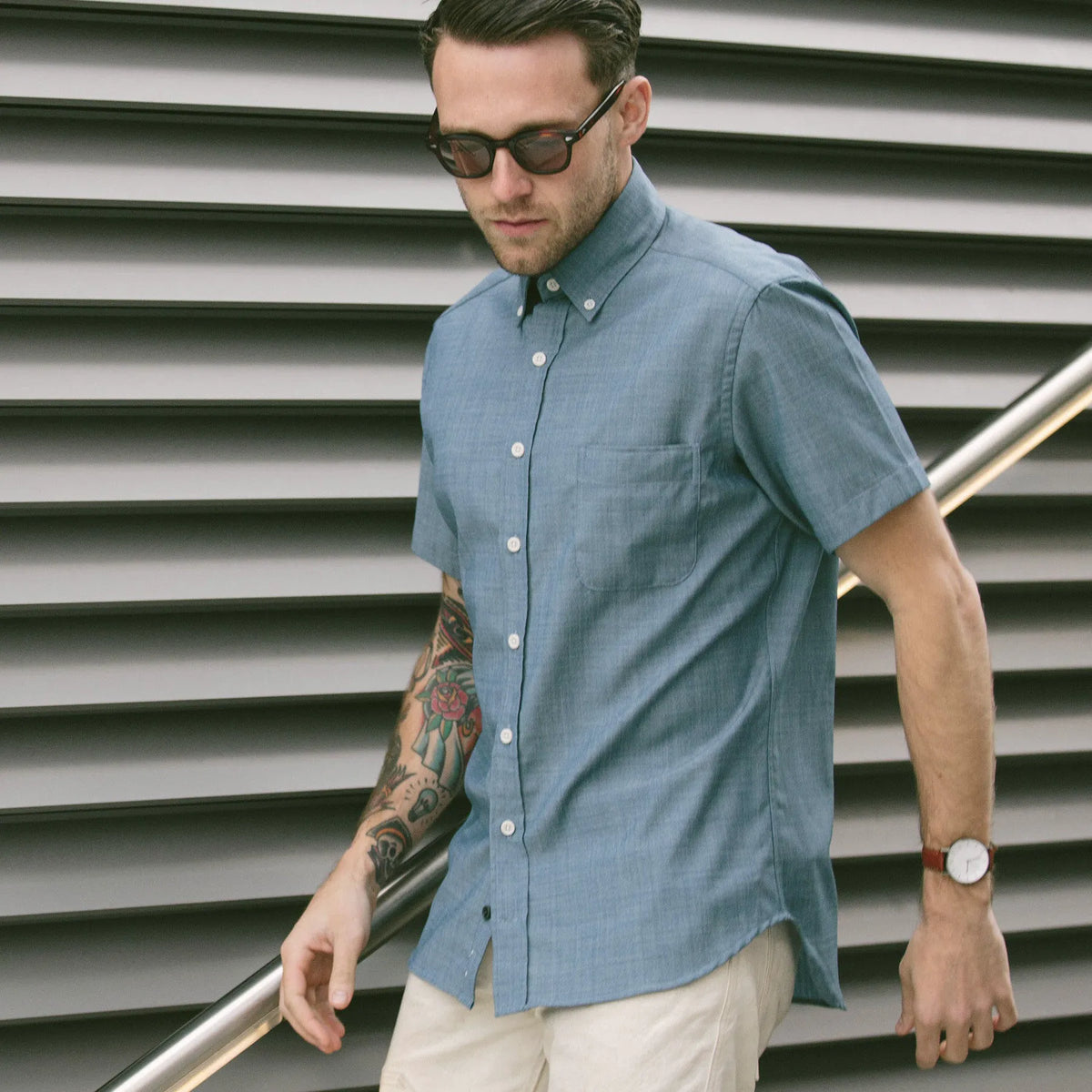 The Short Sleeve Jack in Sky Blue Chambray