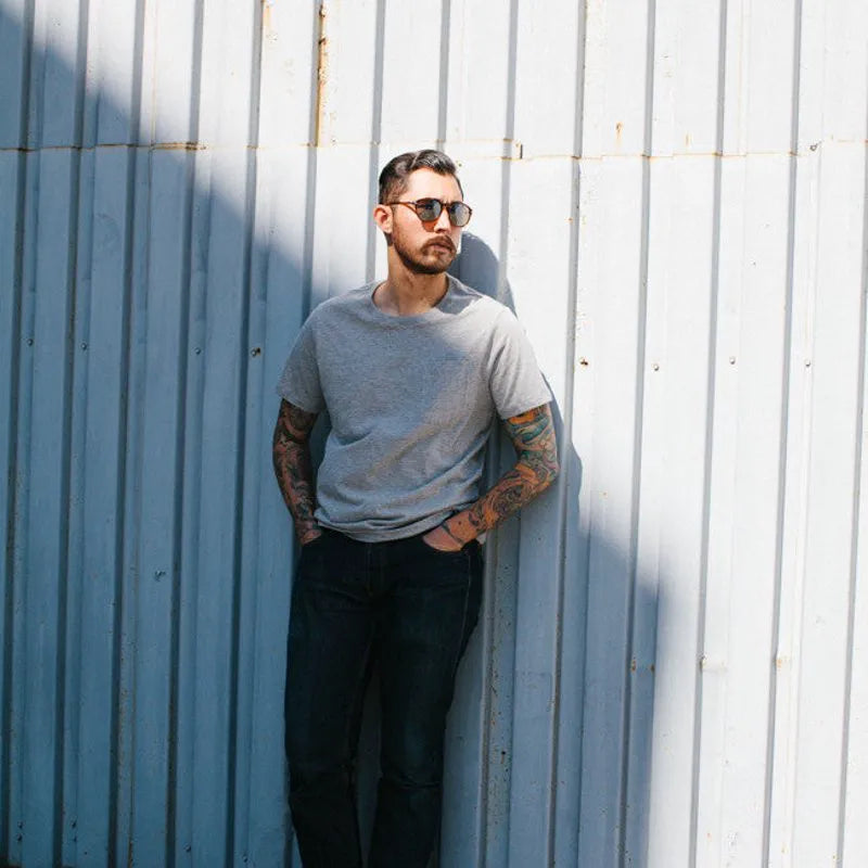 The Crewneck Pocket Tee in Heather Grey