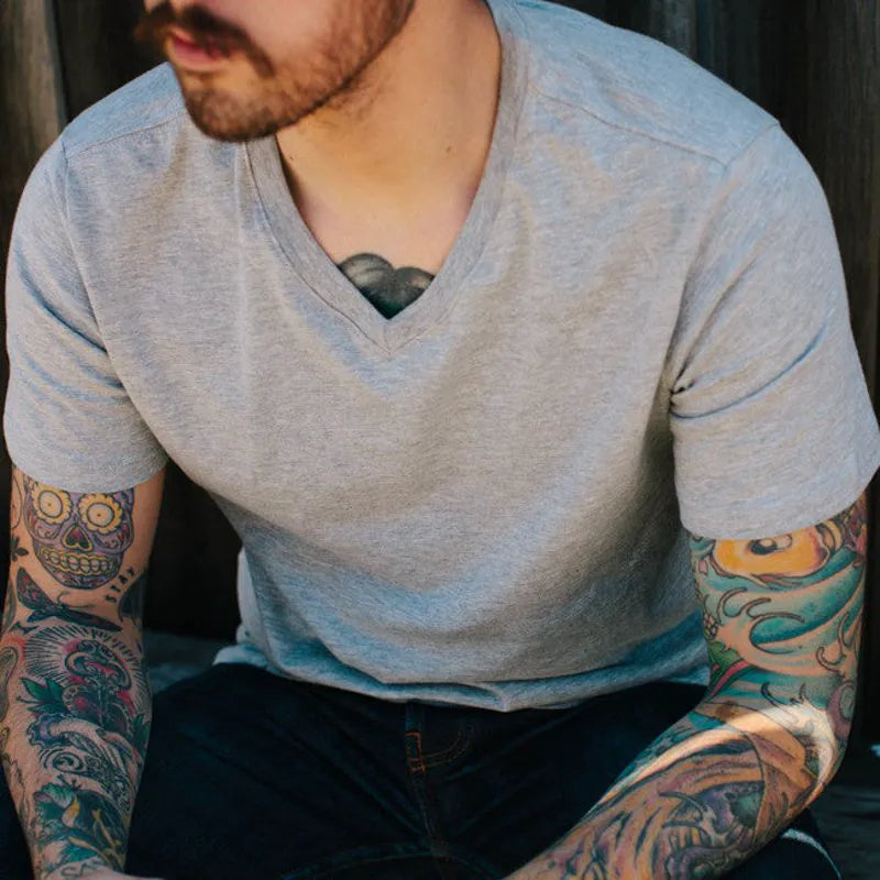 The V-Neck Tee in Heather Grey