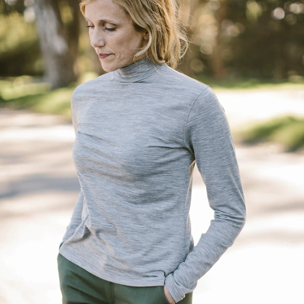 The Mercerized Merino Turtle Neck in Heather Grey
