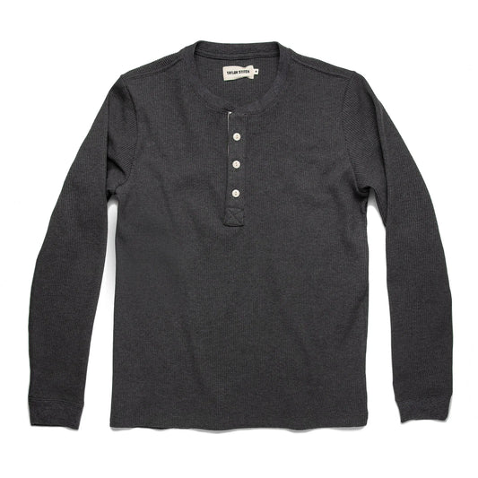 The Heavy Bag Waffle Henley in Heather Grey
