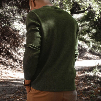 The Heavy Bag Waffle Henley in Heather Olive