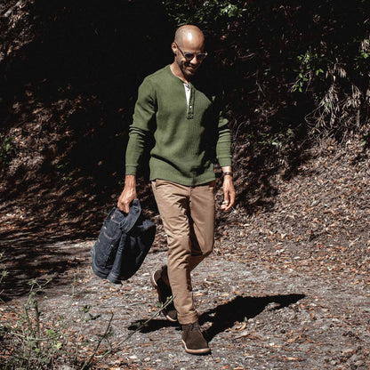 The Heavy Bag Waffle Henley in Heather Olive