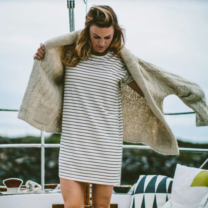The Sausalito Dress in Navy Stripe Mercerized Merino