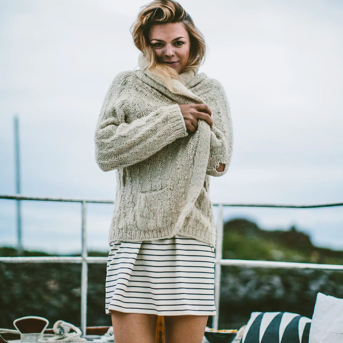 The Sausalito Dress in Navy Stripe Mercerized Merino