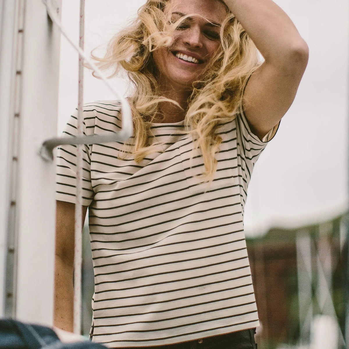 The Sausalito Tee in Forest Stripe Mercerized Merino