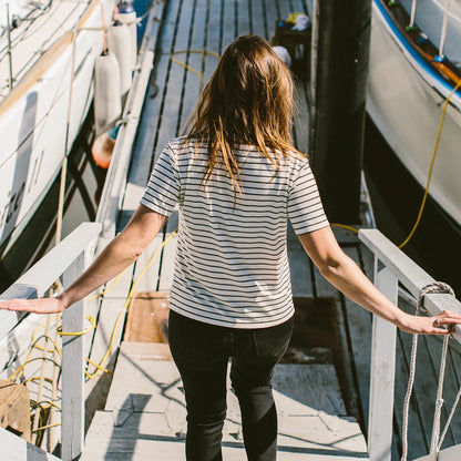 The Sausalito Tee in Navy Stripe Mercerized Merino