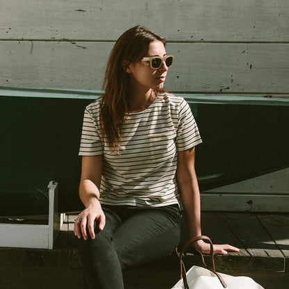 The Sausalito Tee in Navy Stripe Mercerized Merino