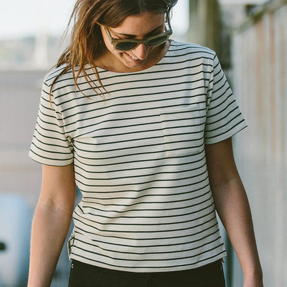 The Sausalito Tee in Navy Stripe Mercerized Merino
