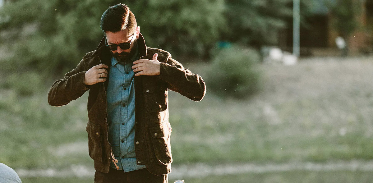 The Rover Jacket in Oak Herringbone Waxed Wool