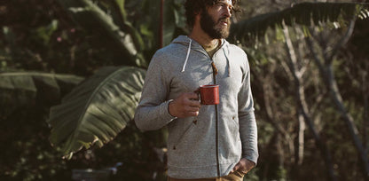 The Après Hoodie in Olive Stripe Hemp Fleece
