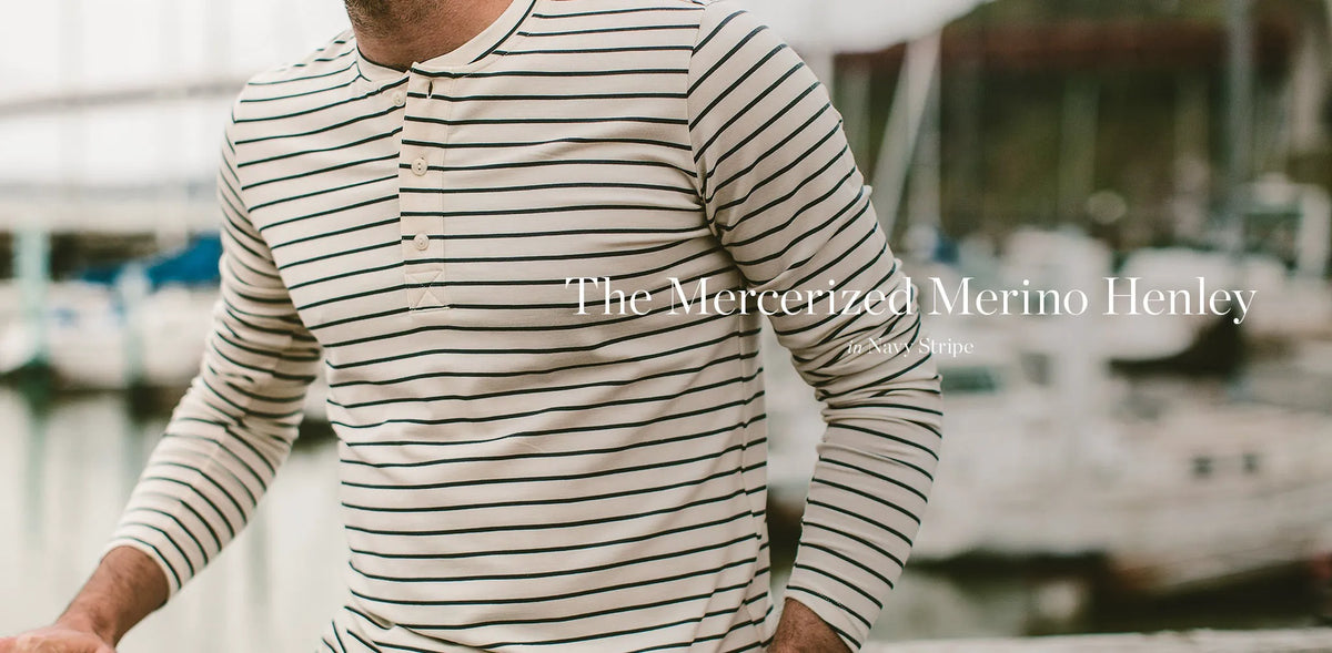 The Mercerized Merino Henley in Navy Stripe