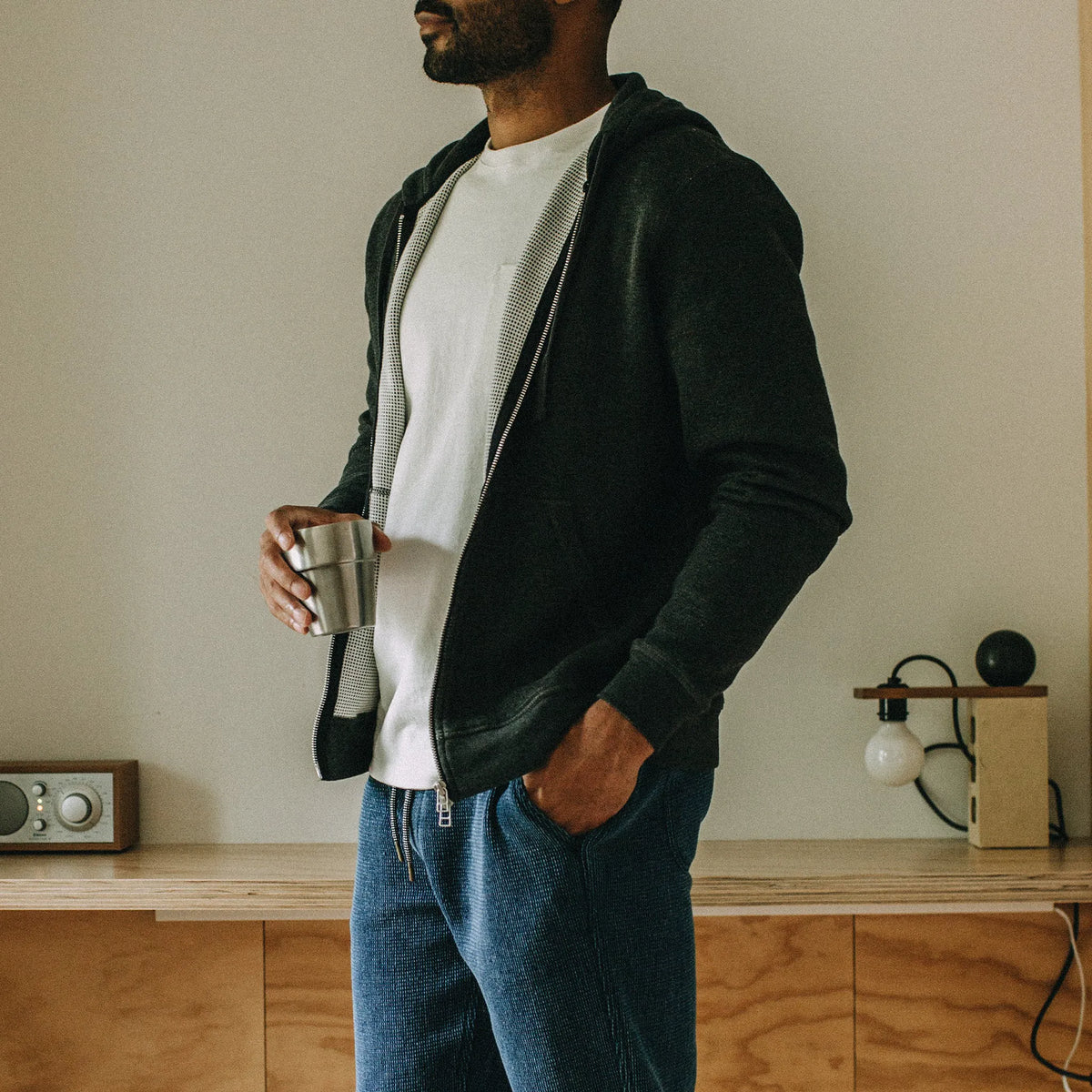 The Weekend Hoodie in Coal Double Knit