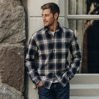 The Utility Shirt in Navy Jaspe Herringbone Plaid