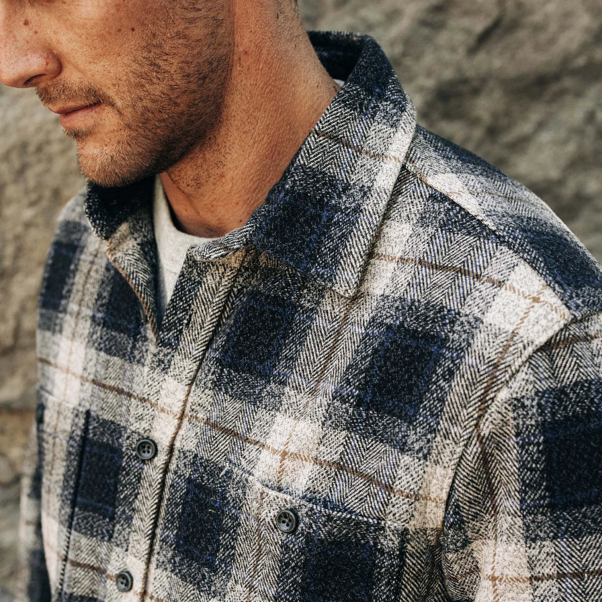 The Utility Shirt in Navy Jaspe Herringbone Plaid