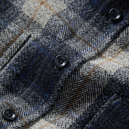 The Utility Shirt in Navy Jaspe Herringbone Plaid