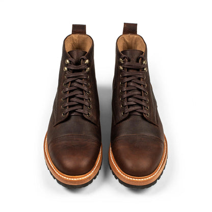 The Moto Boot in Chocolate Pebble Grain