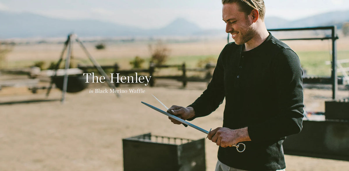 The Henley in Black Merino Waffle