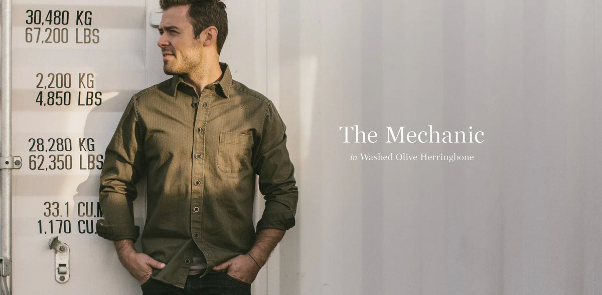 The Mechanic in Washed Olive Herringbone