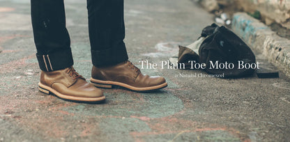 The Plain Toe Moto Boot in Natural Chromexcel